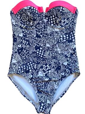 Lilly Pulitzer for Target Navy Fish-Print One-Piece with Hot Pink Trim